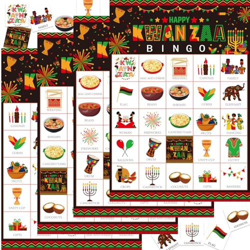 TAKEALOOK Kwanzaa Bingo Game for 24 Players - African Heritage Culture Themed Bingo Set...