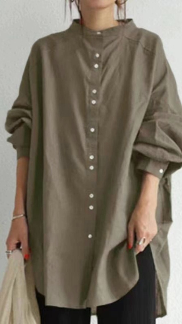 Amazon | [Muzly] ロングシャツ レディース シャツ ロング 長袖 リネン 