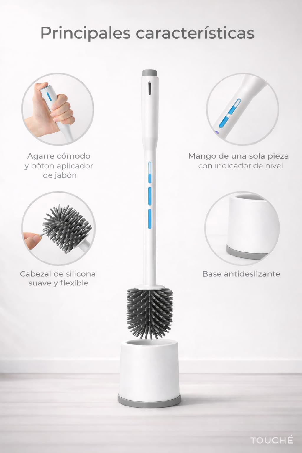 TOUCHE ® Escobilla de Baño con Dispensador de Jabón | Escobilla WC Antibacteriana de Silicona | Escobilla para Limpieza de Inodoro | Diseño Higiénico y Resistente