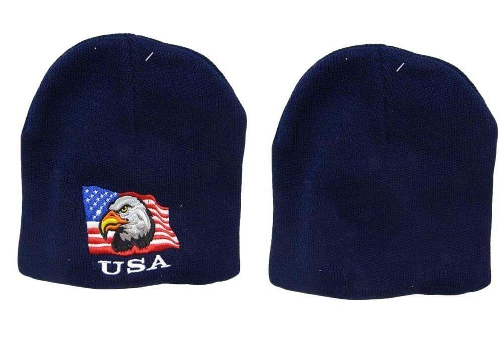 Beanie Stocking Cap Hat Embroidered Style Winter Daily Wear (Patriotic American Bald Eagle USA) Multi