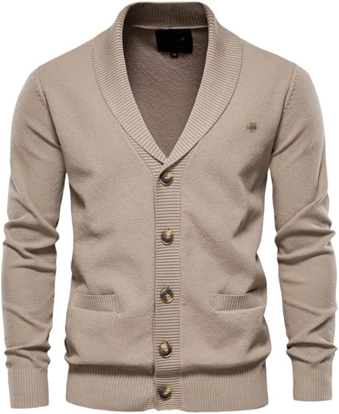 Men Cotton Casual Warm Cardigan Solid Color V-Neck Single Breasted Cardigans Winter Sweater Pocket