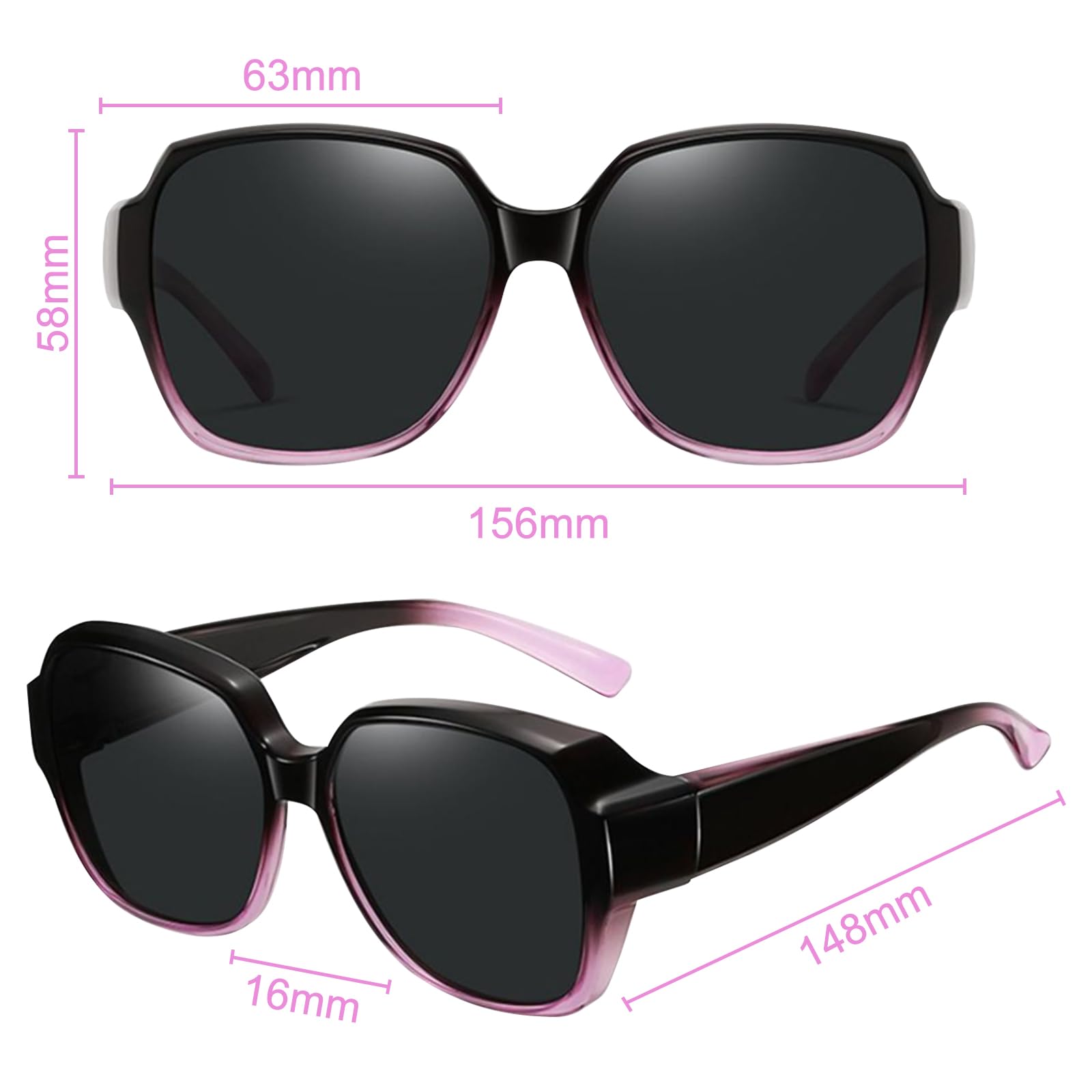 TYXHXTF 2Pcs Gafas de Sol Polarizadas para Mujer Hombre, Usar Sobre Gafas de Graduadas Protección UV Superpuestas para Exteriores Conducir Pescar Andar Ciclismo