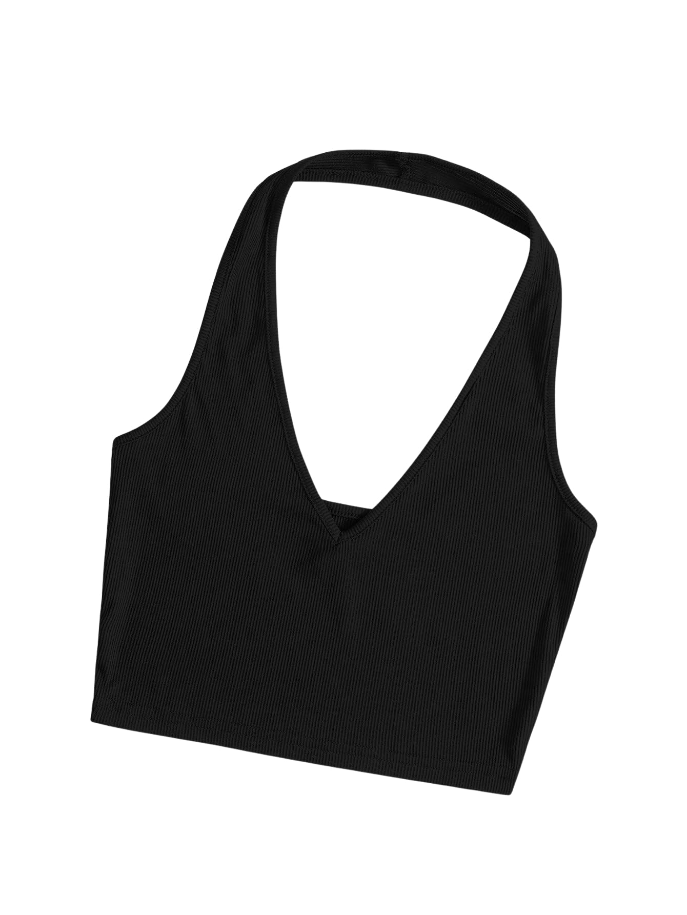 Solid Fitted V-Notch Halter Neckline with Spaghetti Straps Crop Top for Women's & Girl's