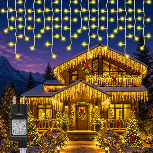 Hoteril 10M Tenda Luminosa Natale, LED Cascata Luci Esterna Interno