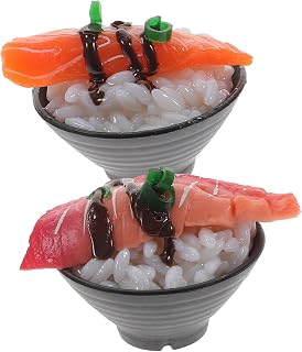 2Pcs Realistic Beef Rice and King Salmon Sushi Fake Food Model PVC Pretend Play Kitchen Food Display Props for Photography Home Decor