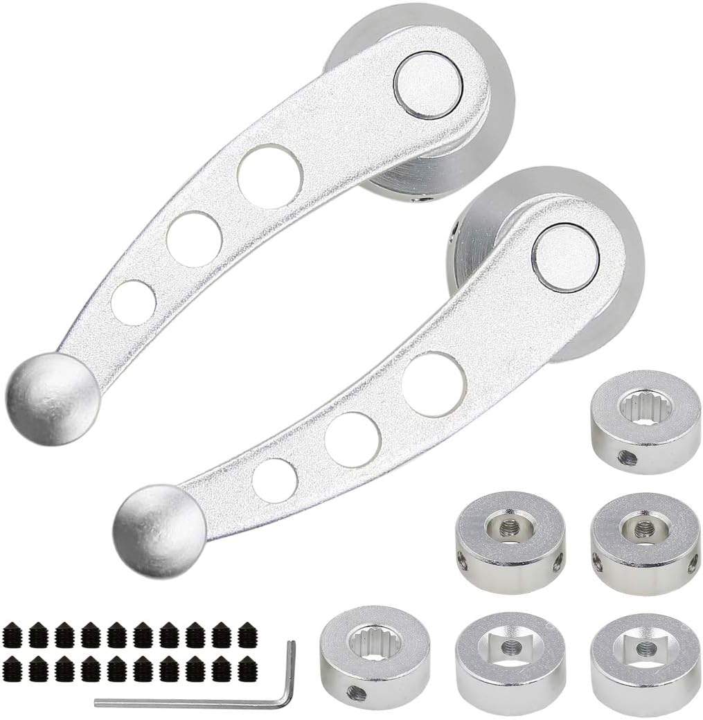 AUTOT Universal Car Window Crank Handle Kit, Billet Aluminum Material Winder Crank Riser Replacement, Silver