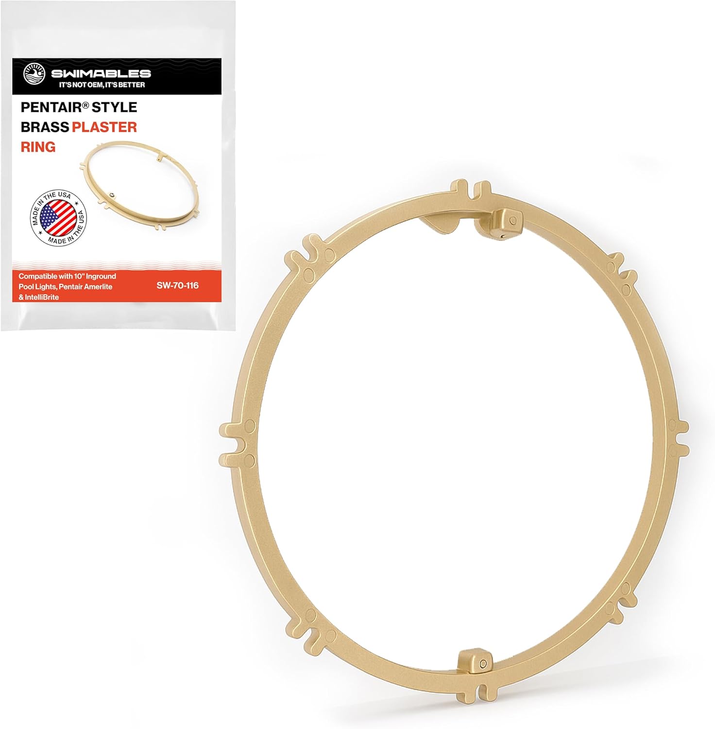 Swimables 79211600 Brass Pool Light Plaster Ring - Compatible with 10" Inground Pool Lights, Pentair Amerlite & IntelliBrite - Pool Light Ring Replacement for Concrete Niches & Gunite Installations