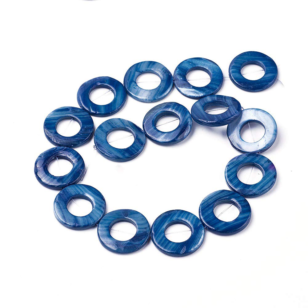 Fashewelry 1 Strand Natural Freshwater Shell Beads 24-24.5mm Flat Coin Donut Hollow Spacer Loose Beads for Jewelry Making Hole: 1mm