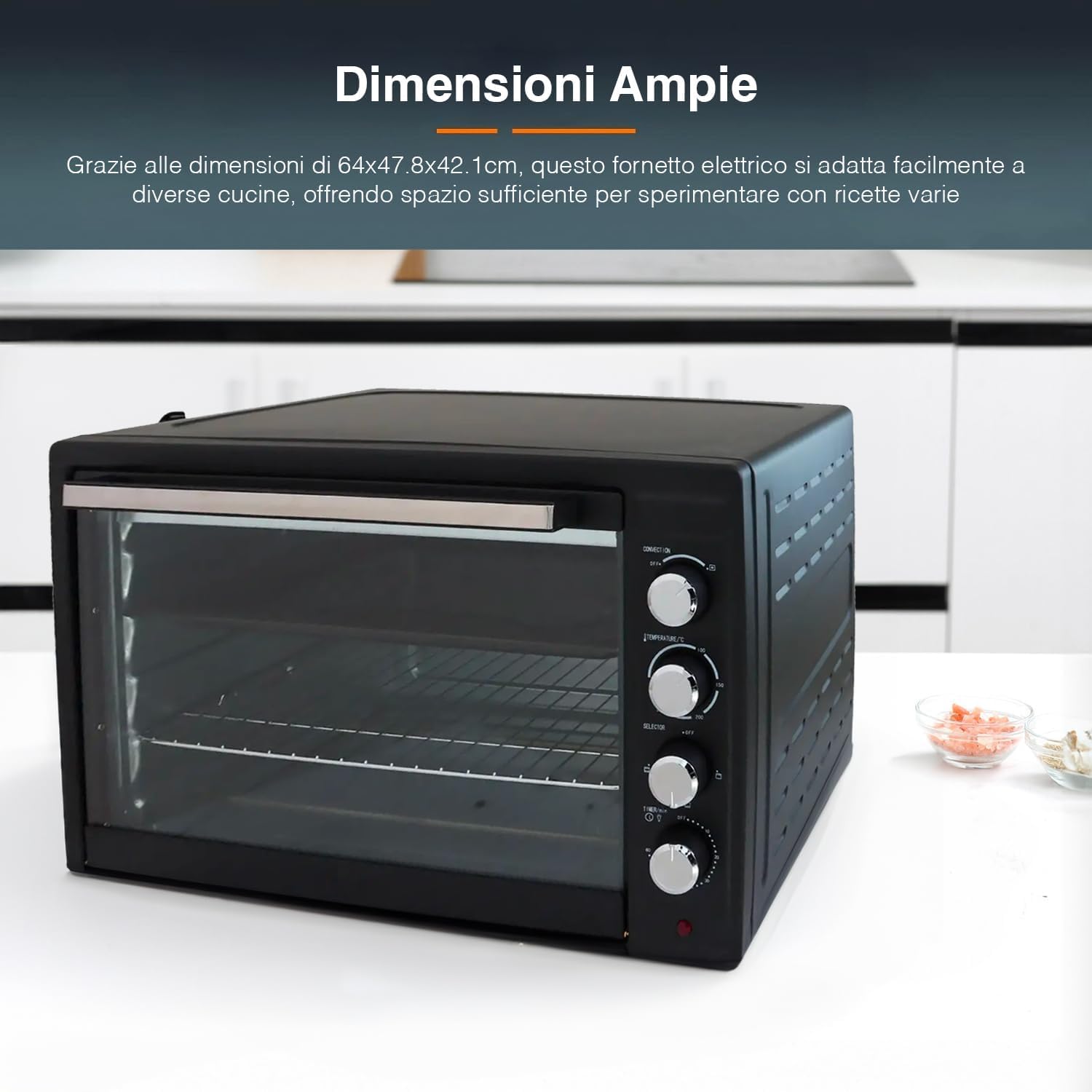 FORNO MULTIFORNO ELETTRICO VENTILATO 80 LITRI CON TEGLIA E GRIGLIA DCG MB9880