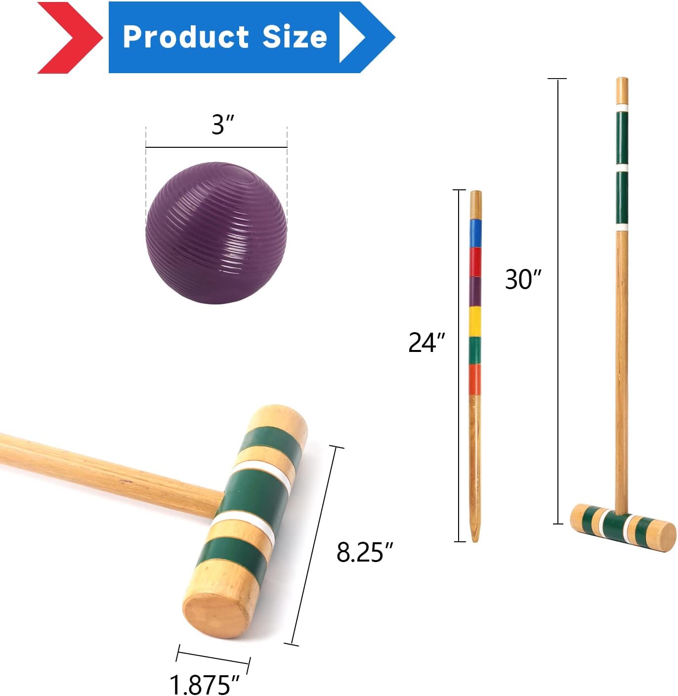 GSE Games & Sports Expert 30'' Classic Six Player Croquet Set with Wooden Mallets, Colored Balls, Sturdy Carrying Bag for Family & Friends, Great for Outdoor Lawn, Backyard, Park