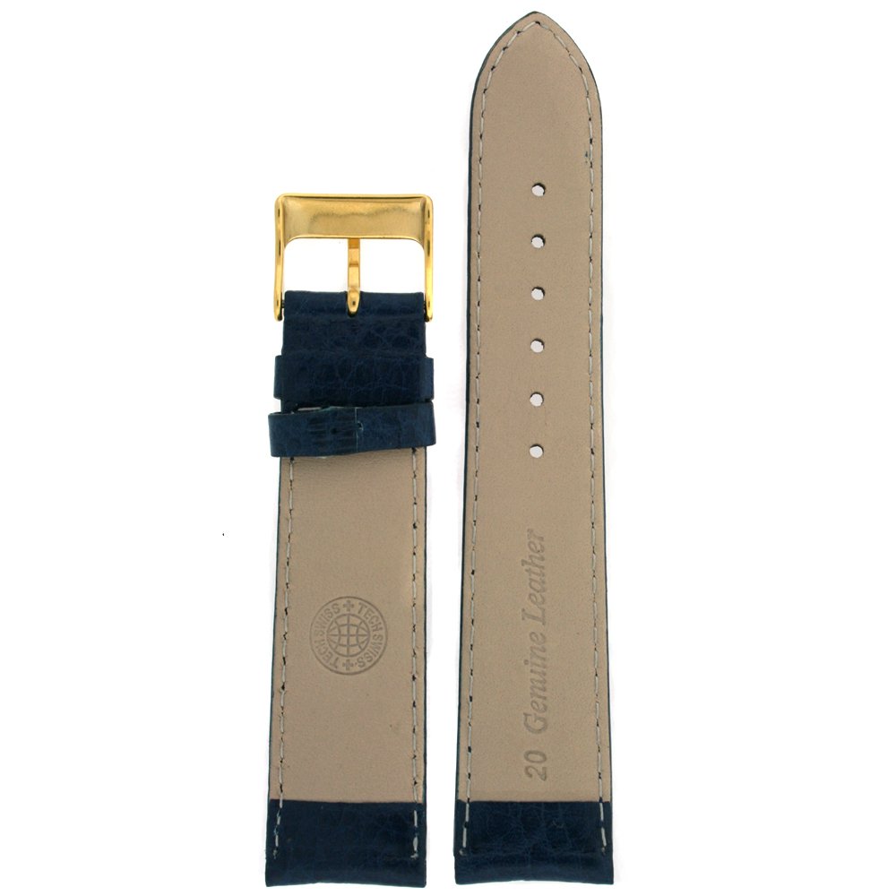Tech Swiss Watch Band Calfskin Leather Comfort Lite Padded Blue Gold-Tone Buckle Ladies 14 millimeters