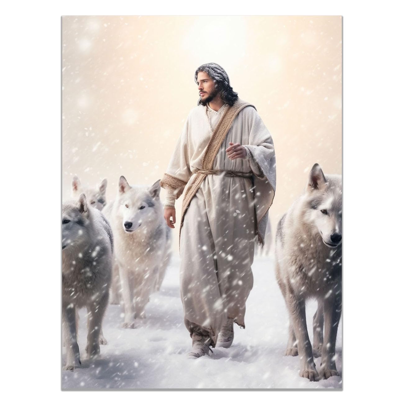 QUSAAOU Jesus Canvas Wall Art Jesus Portrait Picture Prints God Posters Catholic Artwork for Spiritual Room Bedroom Home Decor(ivory)-80x120cm Unframed