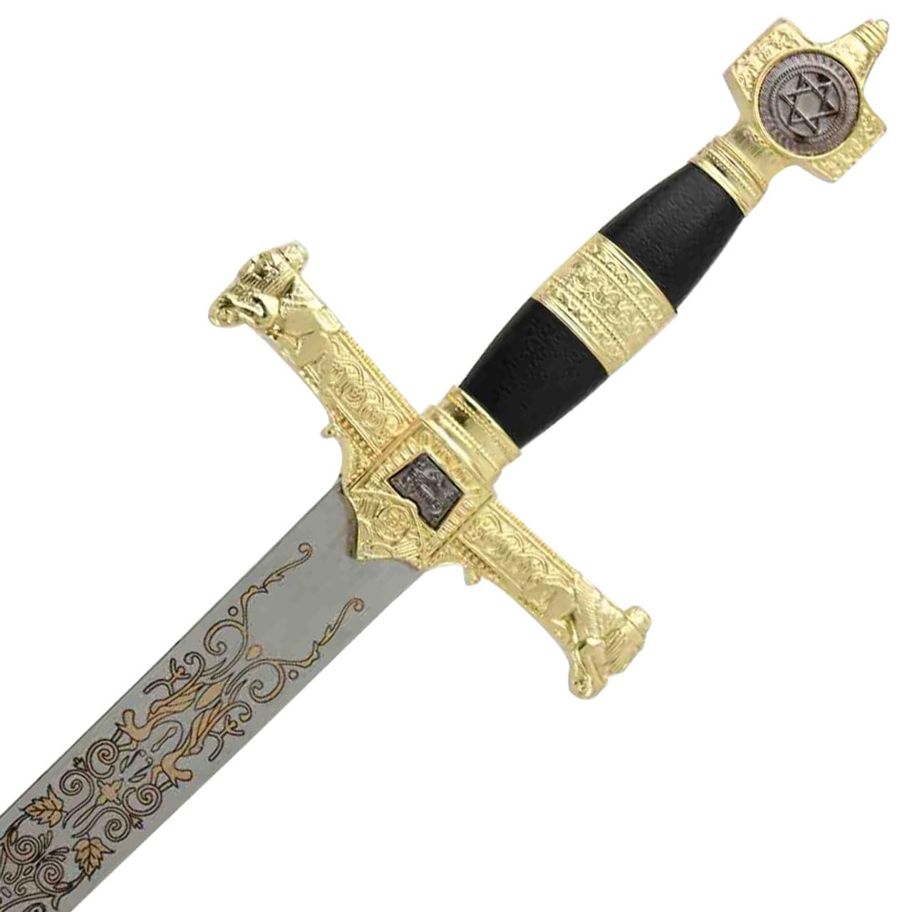 Armory Replicas™ - King Solomon Black Medieval Crusader Sword - Intricately Crafted Replica with Lions of Judah and Menorah Symbolism for Collectors and Enthusiasts