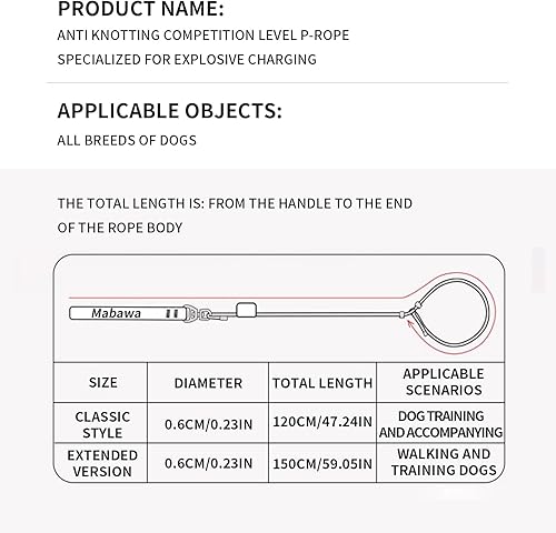 Miniatura 7 de Correa antideslizante para perro, correa de entrenamiento para perros de 5 pies con tapón de metal, duradera correa de plomo para perro sin tirones