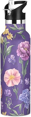 Miniatura 10 de Autumn Flowers Carnation Cactus Amaryllis Brown Leak Proof & BPA Free Sport Insulated Water Bottle With Straws Leak-proof Double-Wall Insulation for