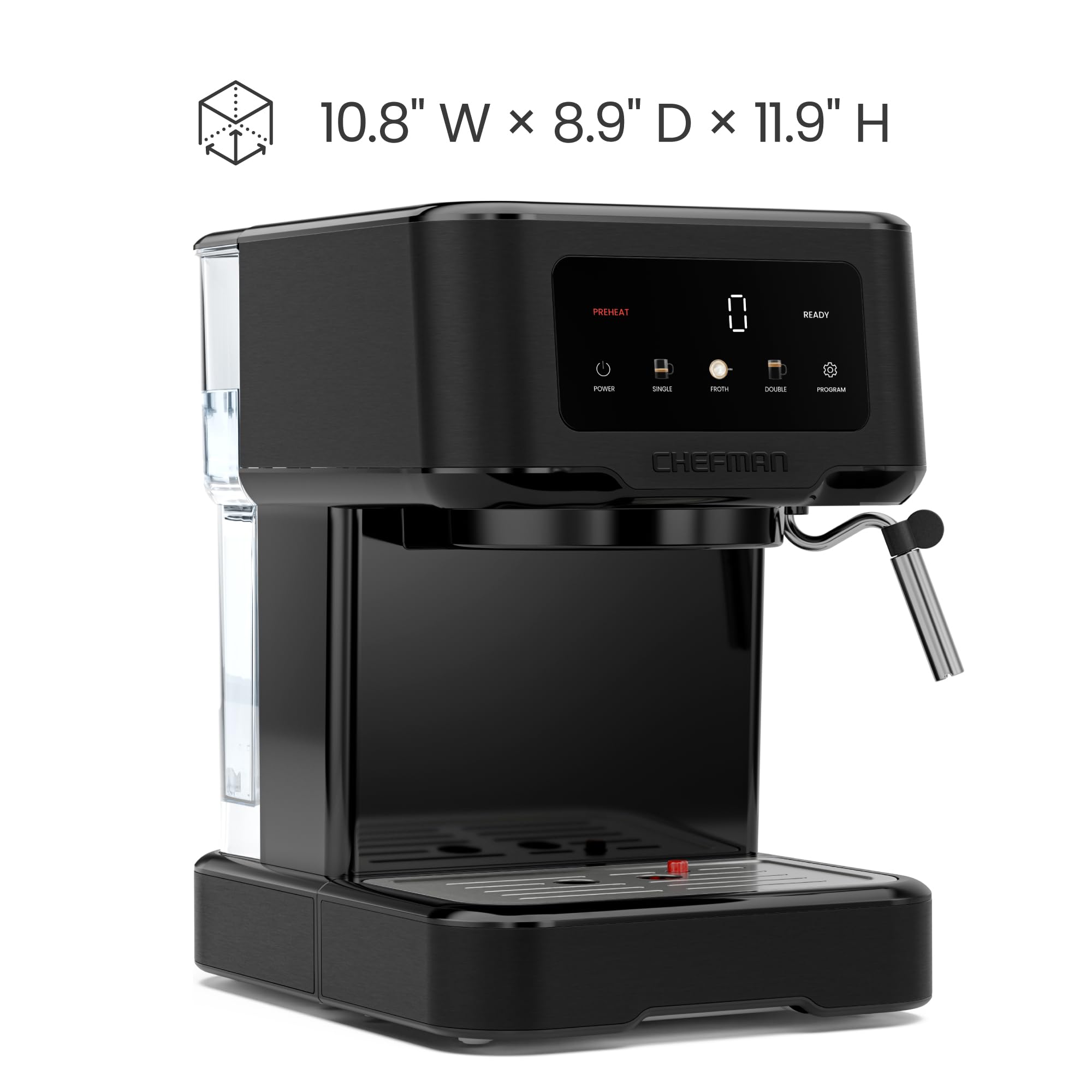 Chefman CraftBrew Espresso Machine, 15-Bar Pump Digital Espresso Maker w/Steam Wand for Latte & Cappuccino view 7