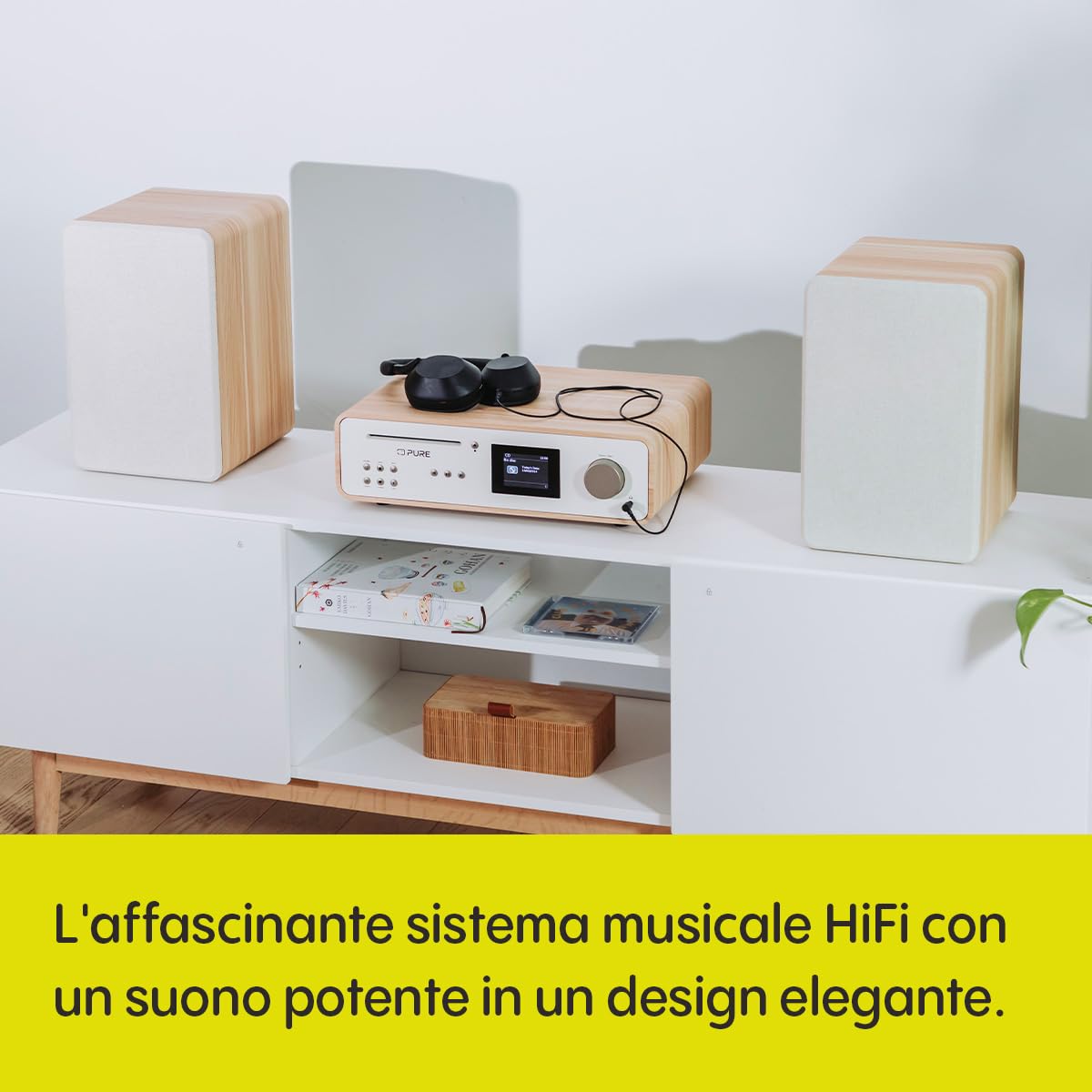 Pure Classic Stereo HiFi Music System 100 W Radio Internet DAB+/FM Bluetooth CD USB Spotify Cotton White/Oak