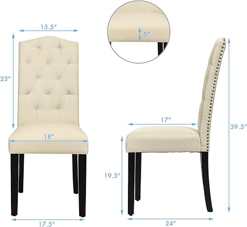 Miniatura 3 de NAFORT Sillas de comedor de tela, sillas clásicas de respaldo alto para cocina, sala de estar, patas de madera de goma maciza, silla acolchada