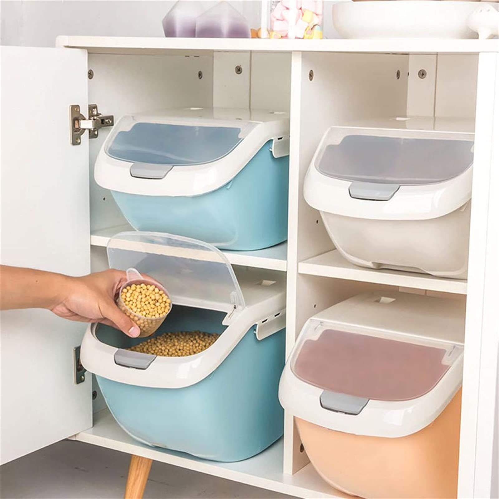 Boîte de rangement de riz Distributeur de céréales à grains Distributeur de céréales Flip Couvercle Alimentation Organisateur Conteneur Cuisine de cuisine Seau à riz scellé (Color : Orange)