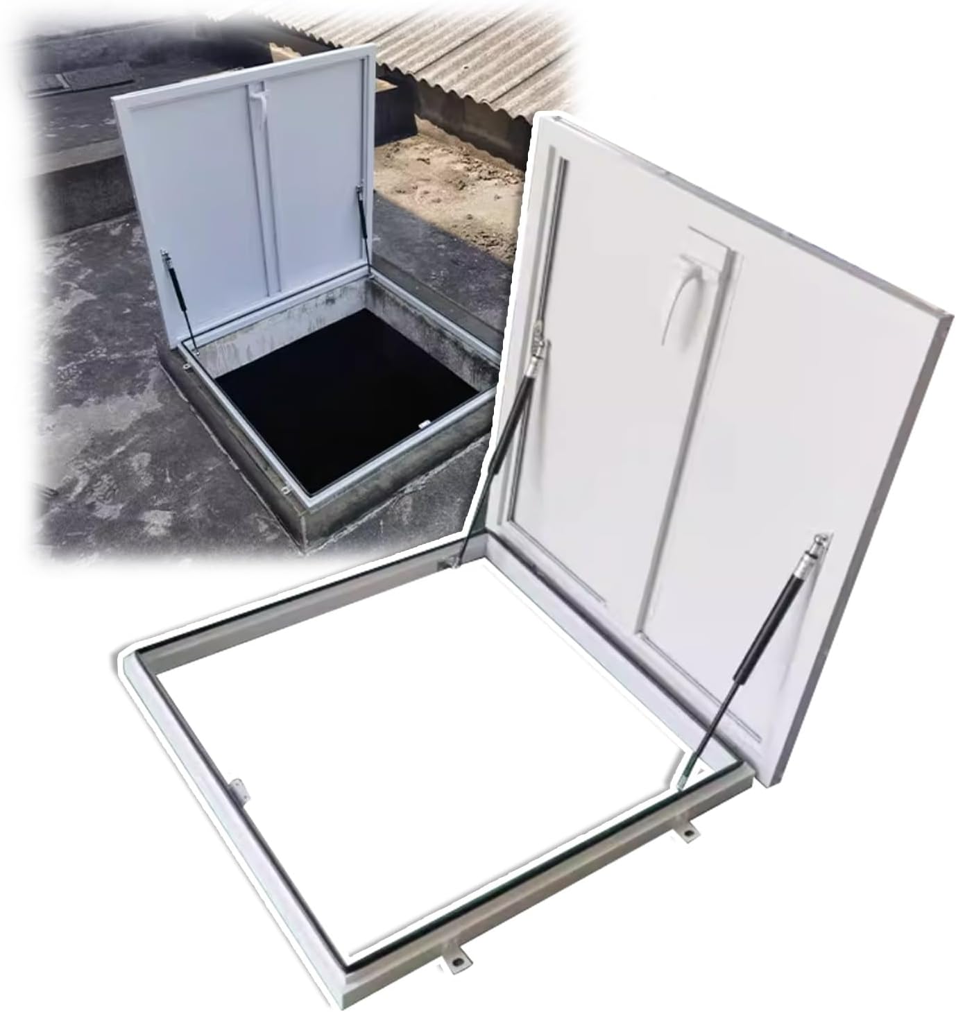 Roof Hatch Door Skylight,Heavy Duty Commercial Roof Access Hatch, Ventilation Skylight Attic Exit Security Deck Access for Warehouses with Support Rods(White,24"x30"/61x76cm)