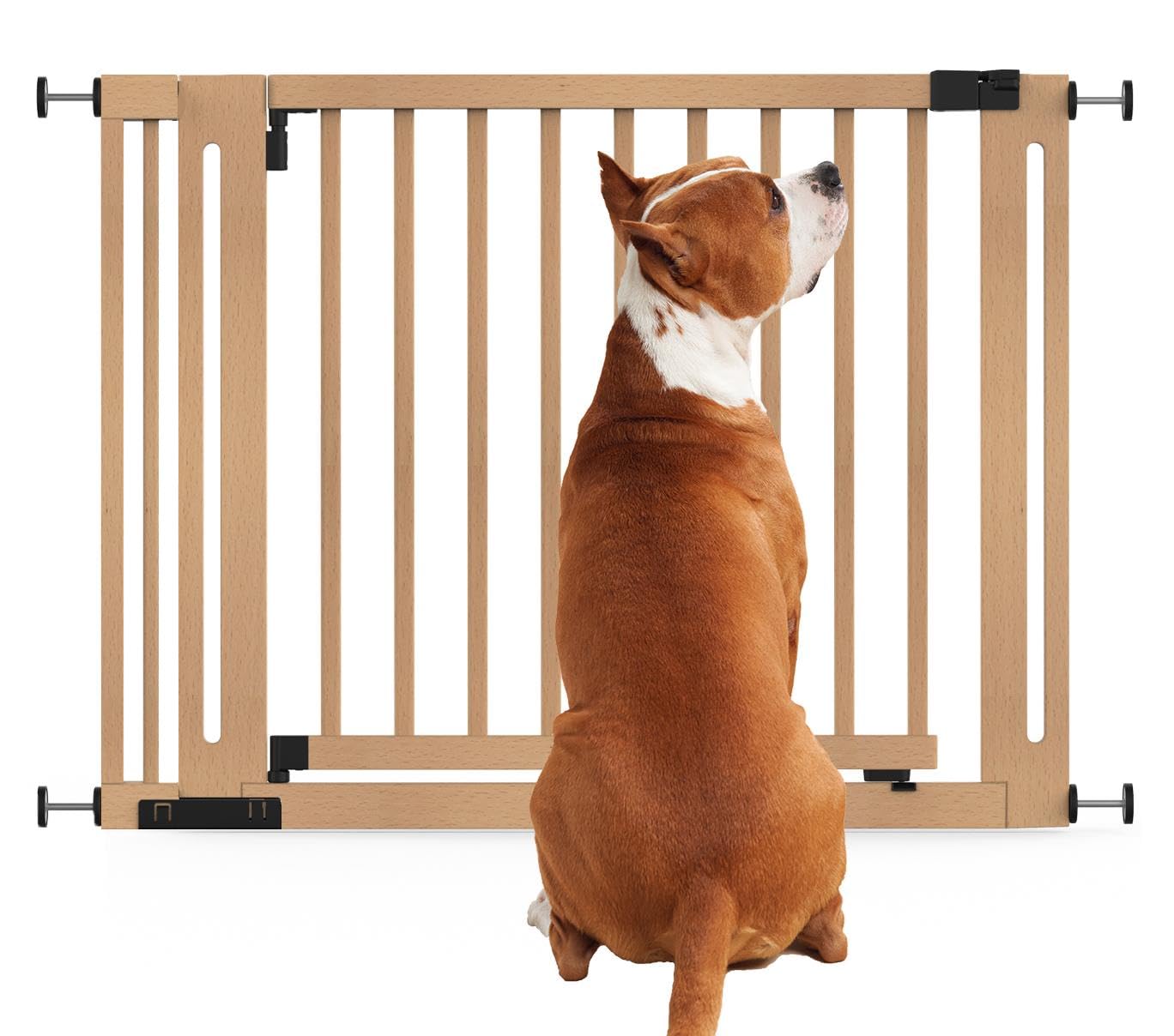 Bettacare Puerta Elegante De Seguridad De Madera para Perros, Natural, 105cm - 113cm, Puerta de Seguridad con Ajuste por Presión, Puerta Extra Ancha de 73cm, Puerta Extra Ancha para Cachorros