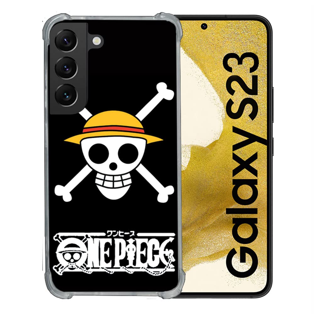 Cokitec Reinforced Tempered Glass Case for Samsung Galaxy S23 Manga One Piece Skull Design