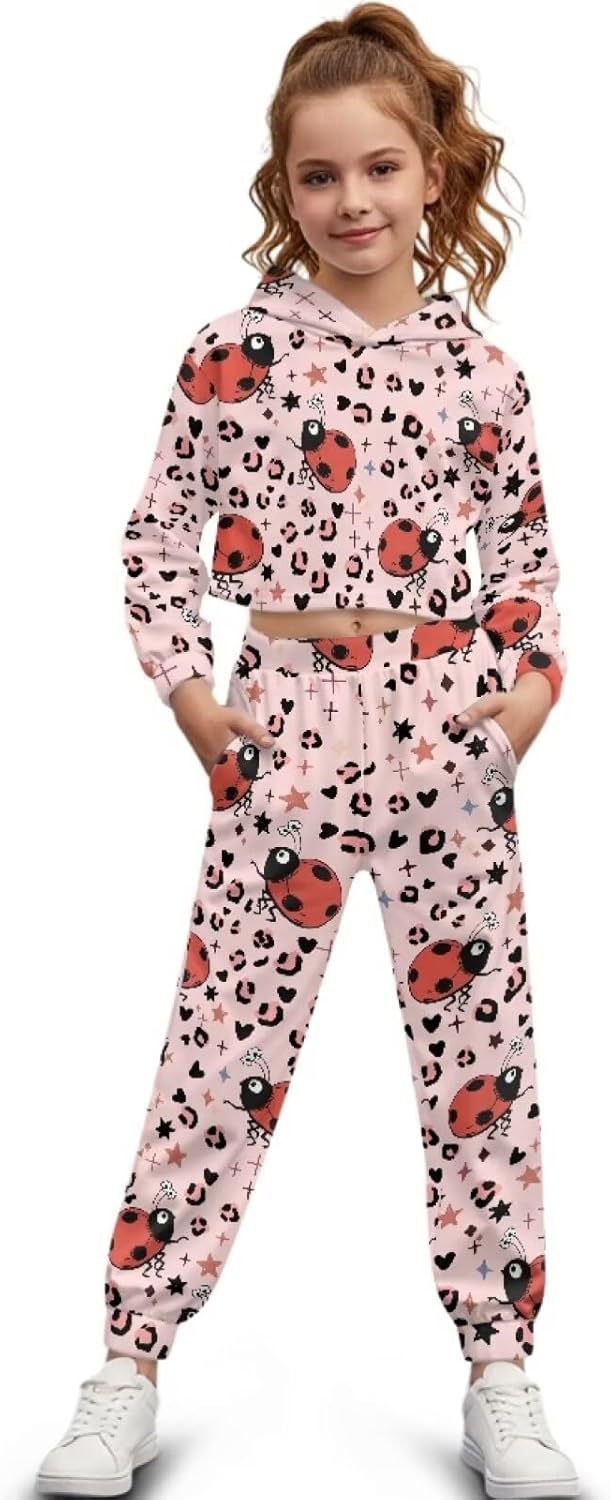 Girls Track Outfits Long Sleeve Athletic Hoodies Sweatshirts & Sweatpants Short Tops 2 Pcs Sweatsuit for 4-13