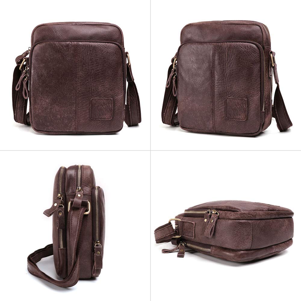 BAIGIO Umhängetasche Herren Leder Schultertasche Vintage Herrentasche Messenger Bag mit Schultergurt für Arbeit Reise Alltagsleben (Dunkelbraun)