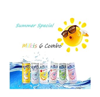 Lotte Milkis 6 Flavors Combo (Original, Apple, Melon, Peach, Banana, Strawberry) (6 x 2 Cans, 8.45 FL Oz (Pack of 12))