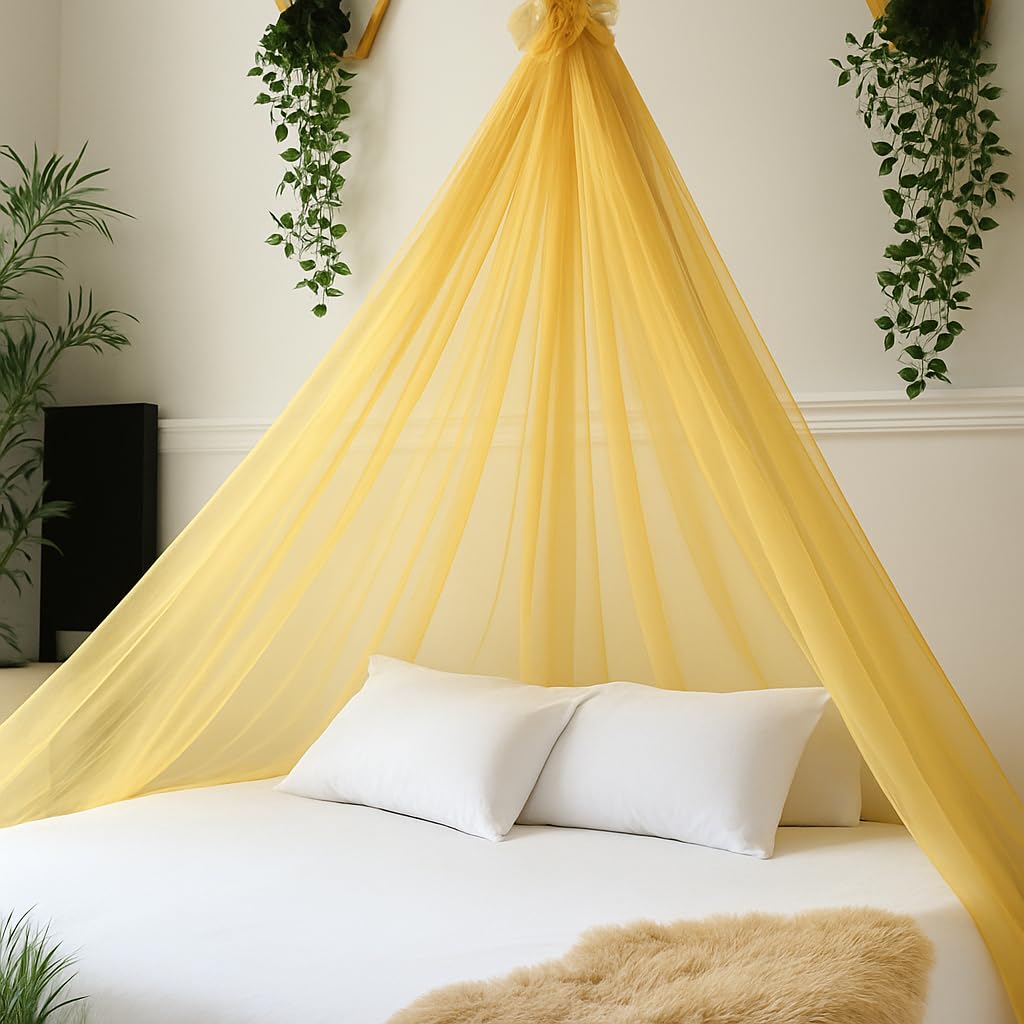 Party Box White Canopy Net for Decoration | Unstitched Sheer Fabric for Bed Canopy, Birthday Backdrop, Room Decor | 8 x 5 Feet Drapery Cloth for Kids & Adults (Yellow) 2