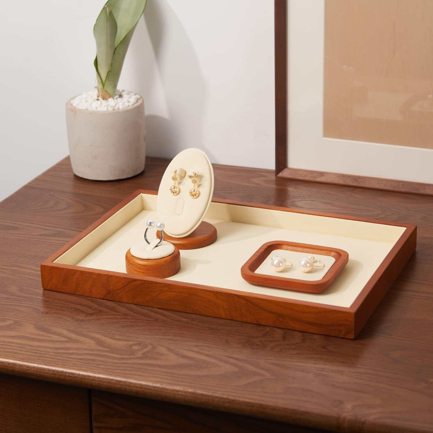 Oirlv Wooden Jewellery Tray Stackable Jewellery Display Tray for Storage Necklace Ring Bracelet Watch(Empty Tray -White) - Image 4