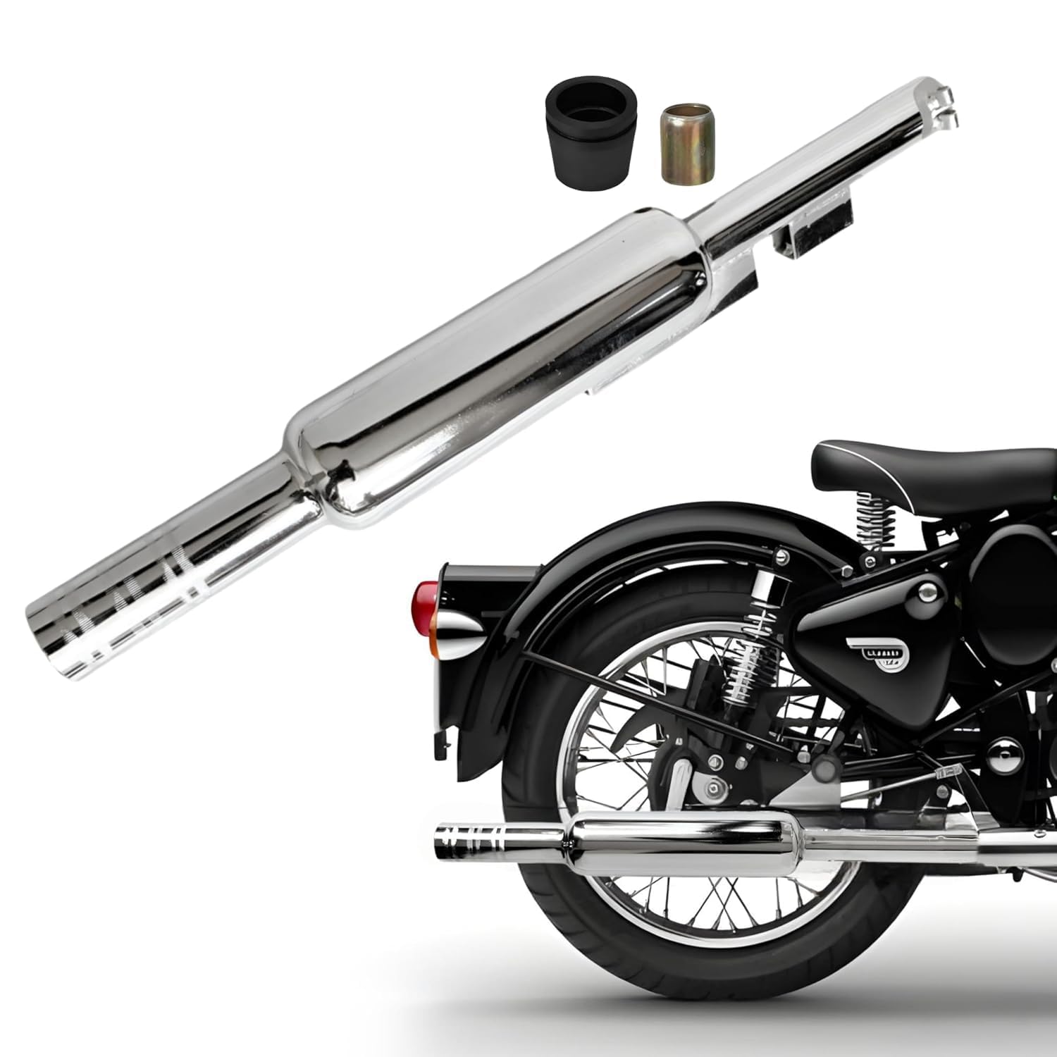 R.B.P Short Punjab Silencer Free Flow For Loud Sound For Royal Enfield Classic 350-500cc, Electra, Bullet Standard 350-500cc, Thunderbird 350-500cc (Big Mouth, Chrome)-image-18