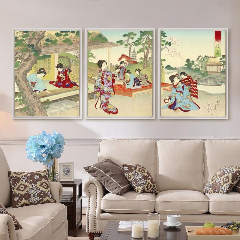 Art Mural Japonais Seien Garden pour Salon | Triptyque Tendance 3x A4 Roulé