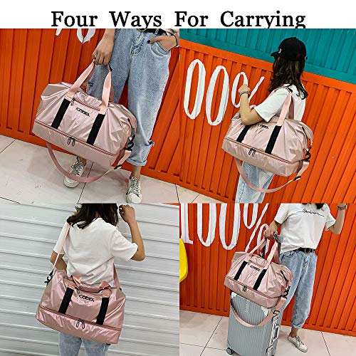 Travel Bags For Women and Men,Waterproof Sports Duffel Bag Outdoor Gym Bag,The Weekend bag with Shoes Compartment and Wet Pocket Suitable for Overnight Vacation-Pink