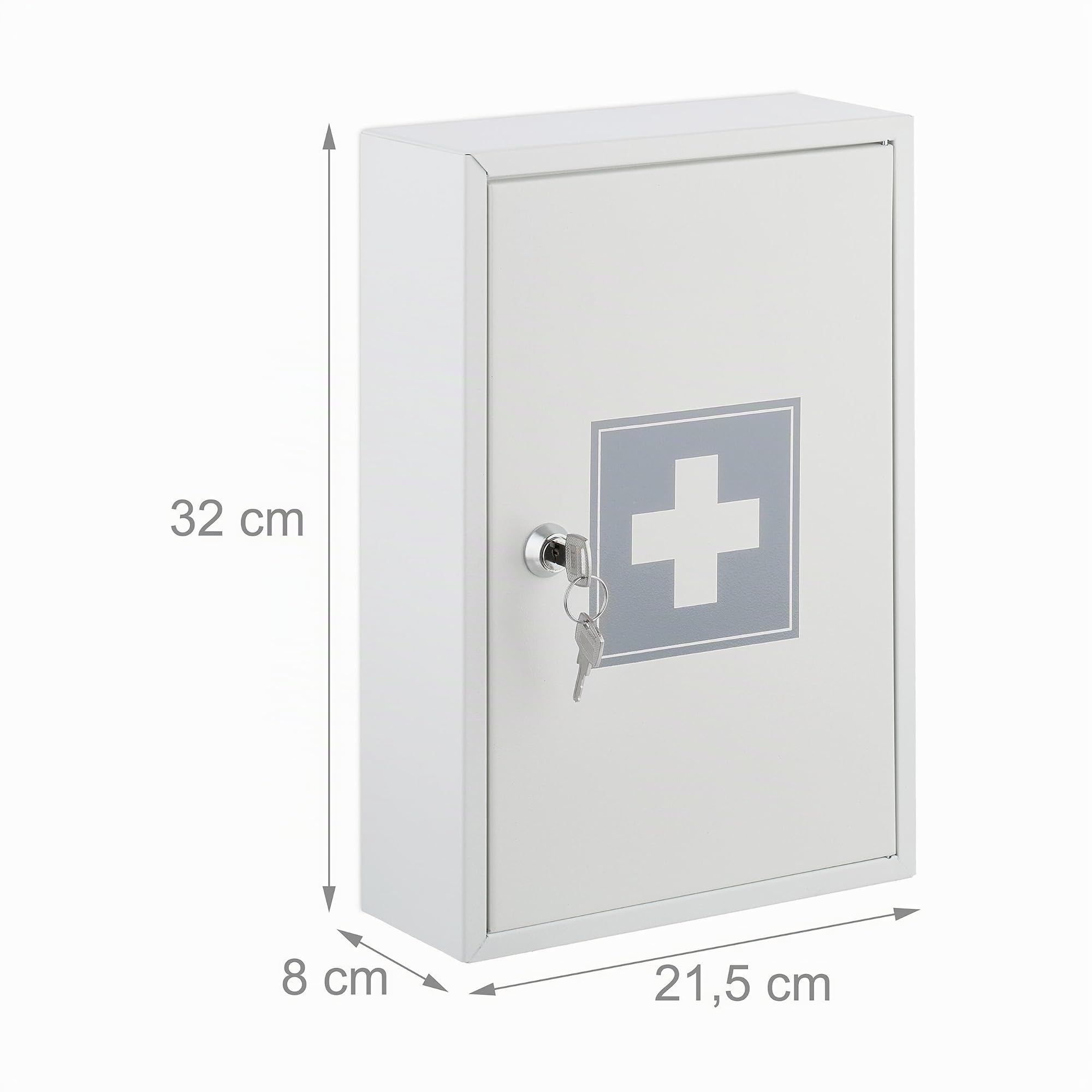 Relaxdays Armoire à Pharmacie, verrouillable, 2 Niveaux, Acier, HxLxP: 32x21,5x8 cm, accrocher, Blanc - Gris