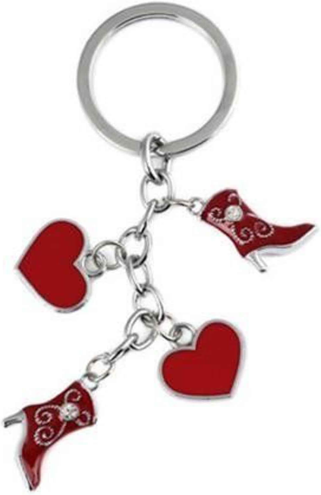 Beautiful Women Red Heart & High Heels Boots Charm Keyring Chain Keychain