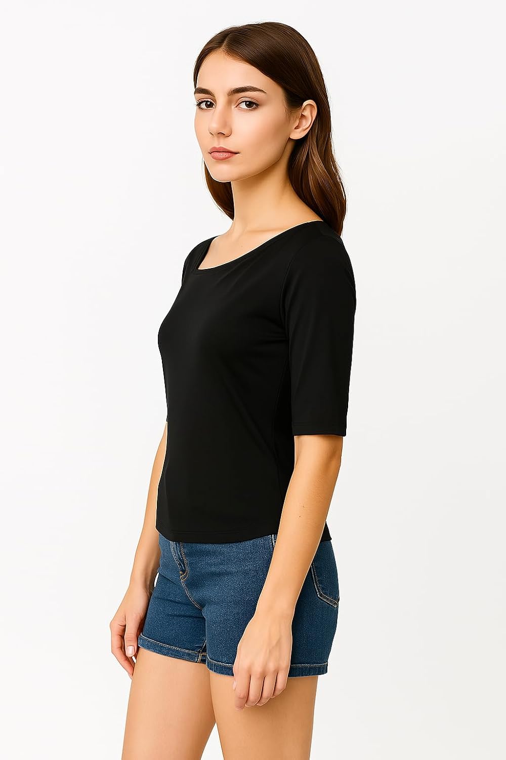 Women’s Black Asymmetric Sleeve T-Shirt – Stylish, Dry & Breathable for Spring & Summer, Perfect for Any Occasion - Image 5