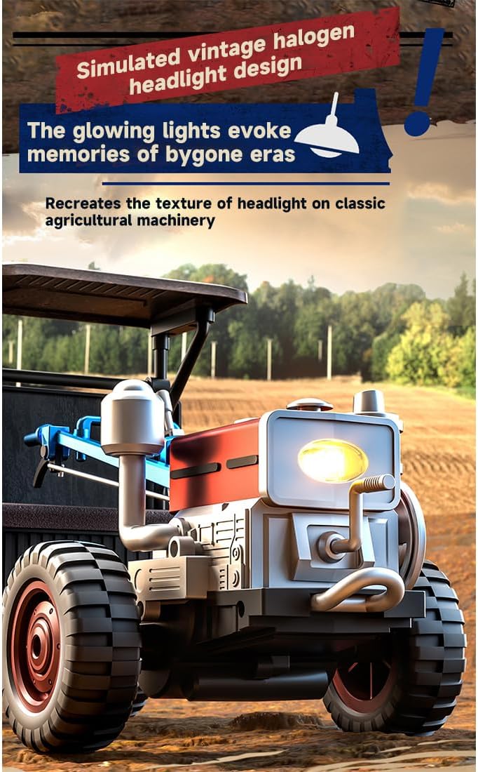 RC Farm Tractor 2.4G 4WD Full Proportional Remote Control Tractor with LED Lights Sound and Exhaust Mist Simulation RTR for Hobby Farming Models Adults