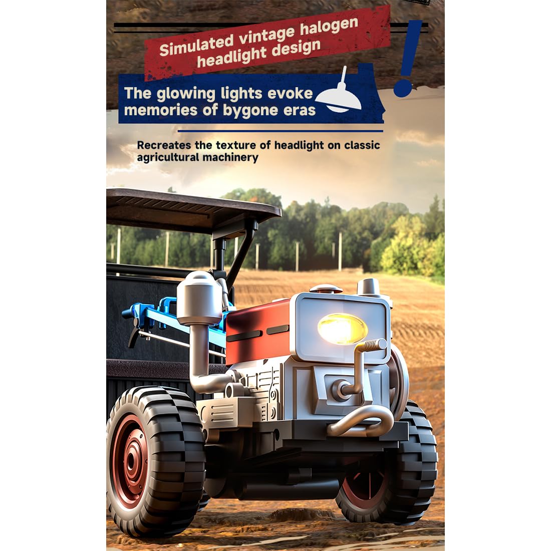 Ciągnik RC, 2,4 G, 4WD, w pełni proporcjonalny, terenowy, retro, realistyczne, zdalnie sterowane pojazdy ciężarowe ze światłami LED, symulowane dźwięki i efekty mgły wydechowej, dekoracja