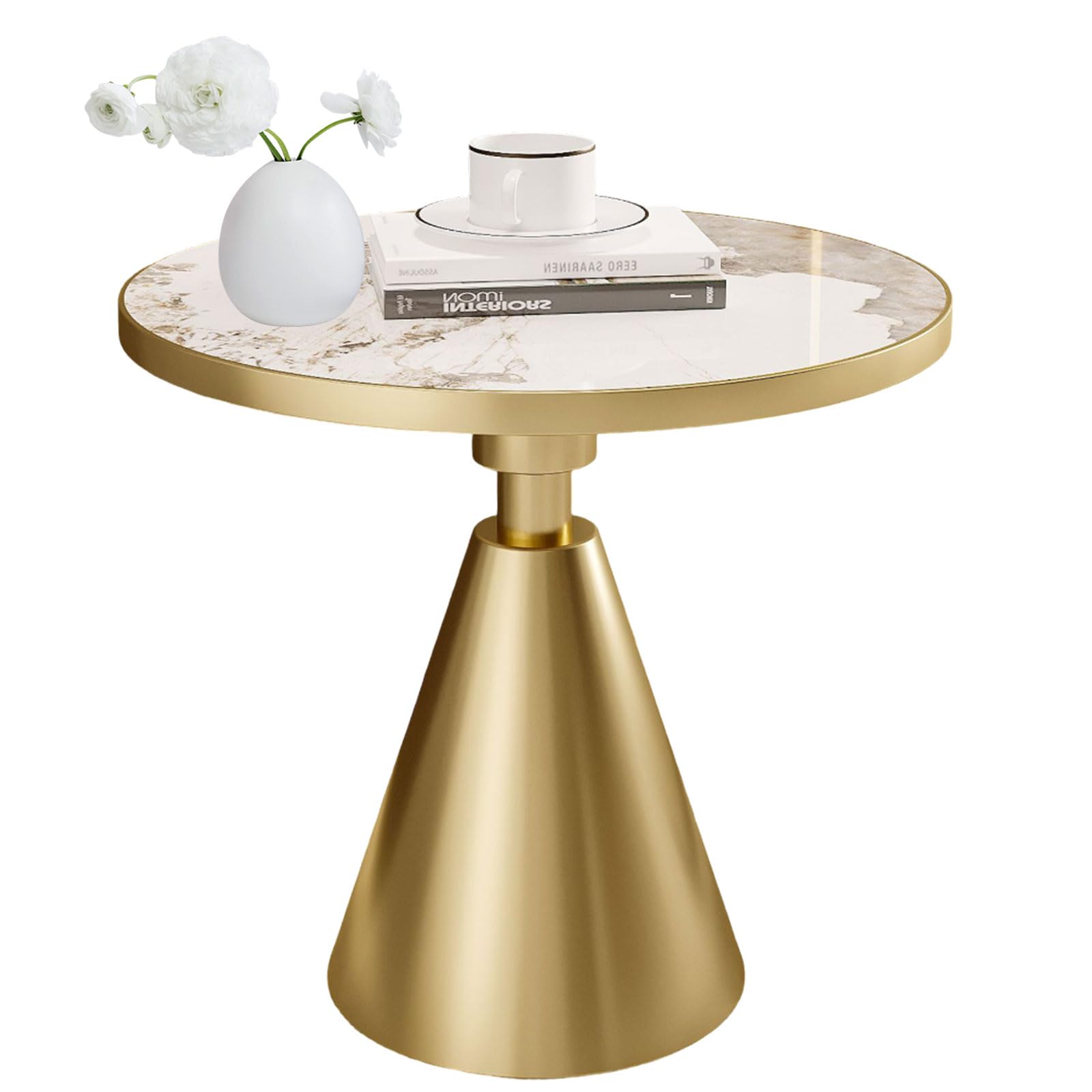 Table basse ronde blanche de 60cm avec structure dorée moderne pour le salon