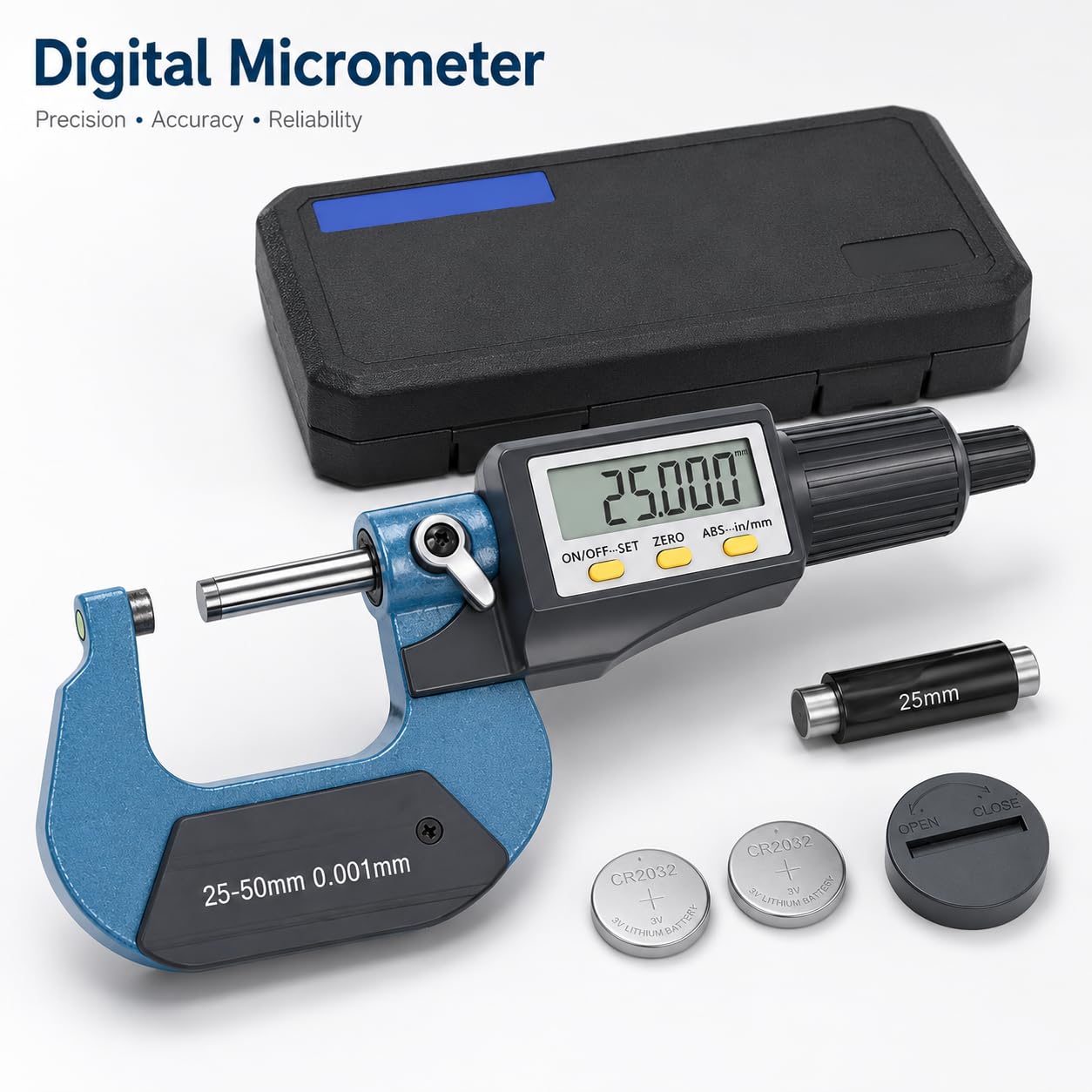 Micrometro Digitale 25‑50mm, Micrometro Esterno Elettronico LCD, Alta Precisione Micrometro Millesimale calibro Digitale Professionale Spessimetro Digitale Strumenti Di Misura, 0.001mm/0.00005"