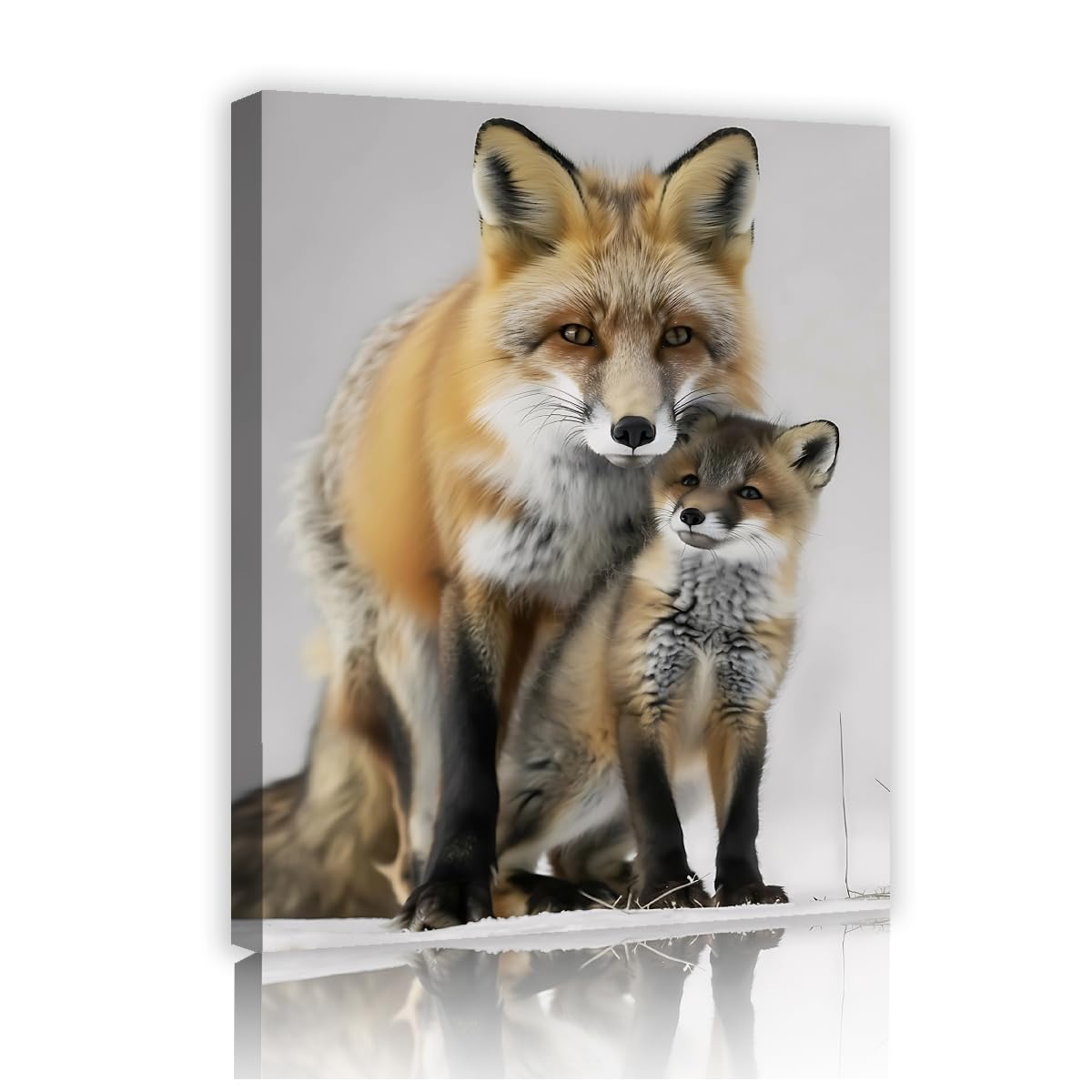 YUNART Fox and Cub Canvas Wall Art Fox Family Picture Prints Rustic Wild Animal Nursery Art Painting for Cabin Home Living Room Wall Decor 80x105cm Innerframe