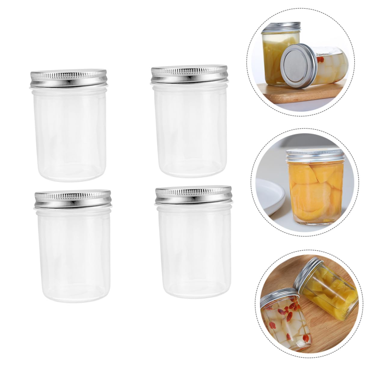 Mobestech Set da 4 Barattoli in Vetro Chiusura Ermetica per Alimenti, Contenitori Multiuso per Conservazione in Casa, Vasetti per Marmellata e Spezie