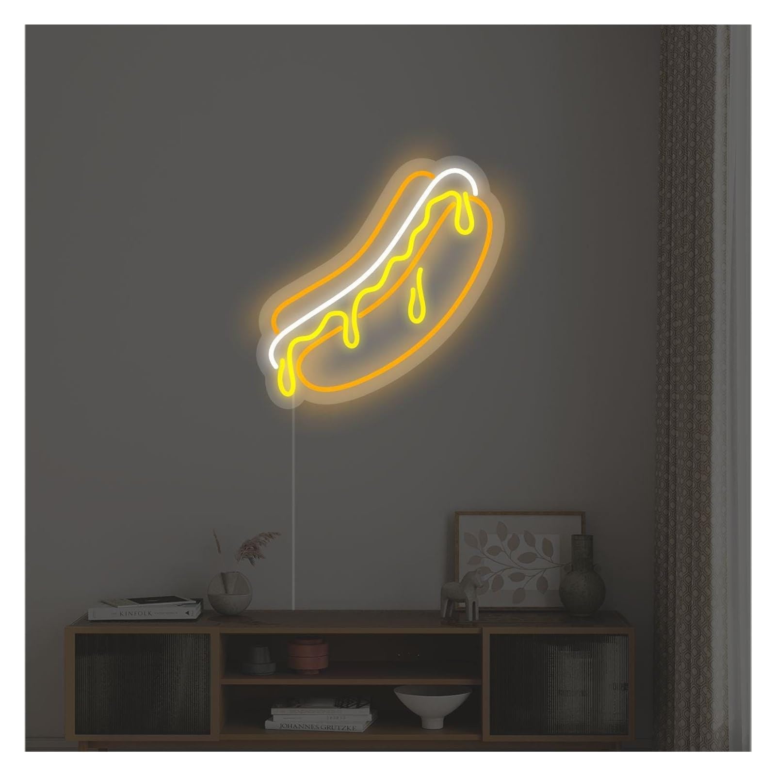 SHOUXI Sign Lamp Melting Hot Dog Neon Sign, Suitable for Fast Food Shop Decor with Brightness Adjustable 35cmx36cm