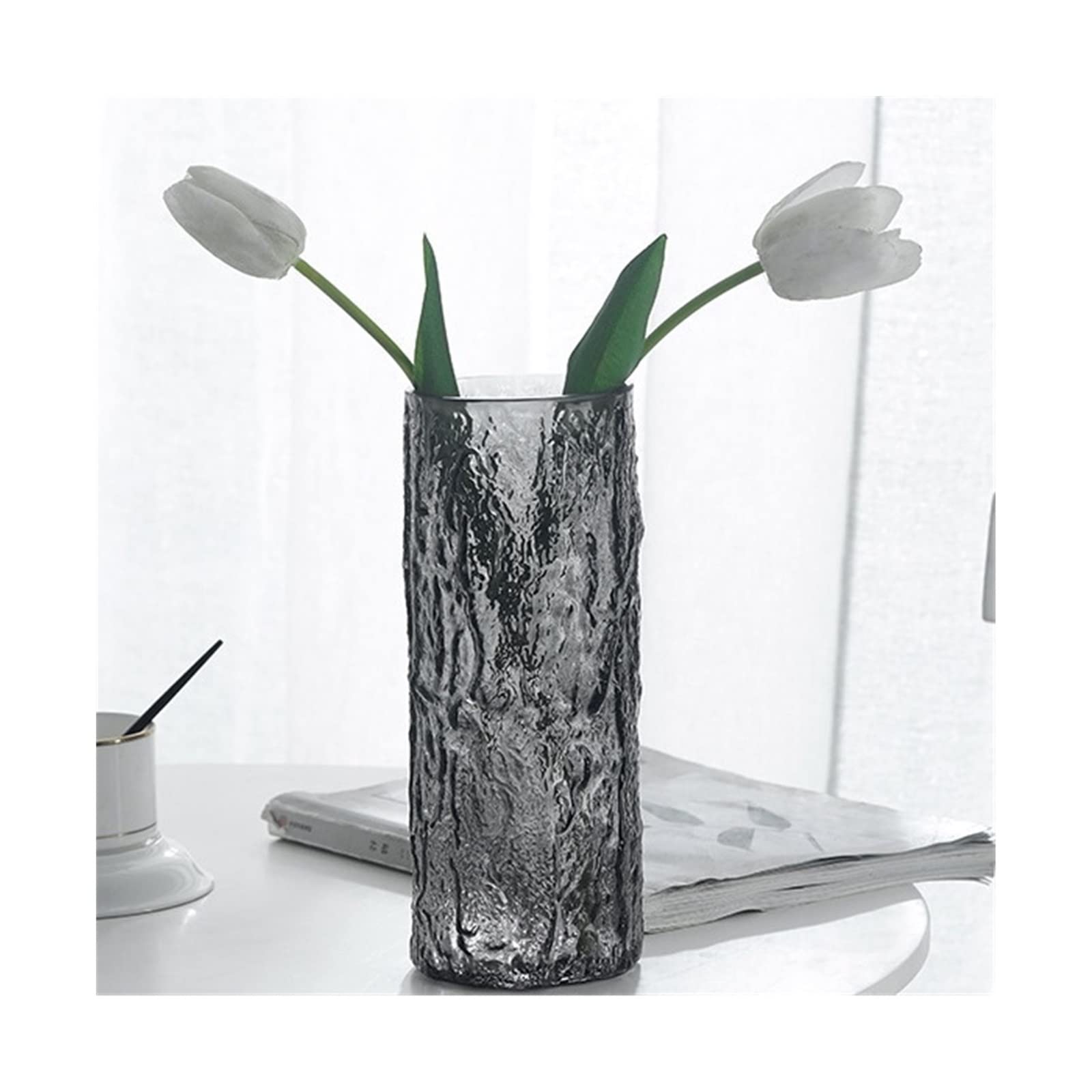 Centerpiece Vases Creative Simple Modern Living Room Extremely Frozen INS Glass Vase Decoration Arrangement Flowers Rose Grey Tabletop Vases(Small)