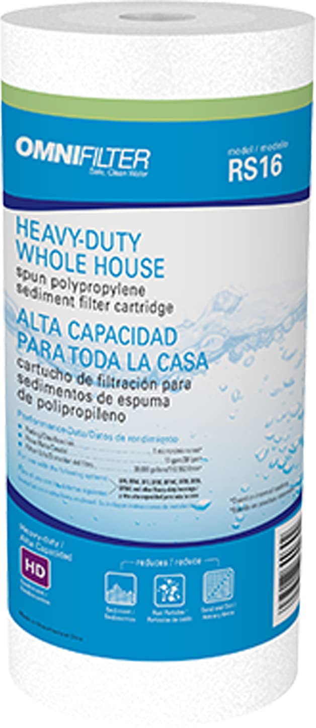 Pentair OMNIFilter RS16 Sediment Water Filter, 10-Inch, Whole House Heavy Duty Big Blue Spun Polypropylene Replacement Cartridge, 10" x 4.5", White