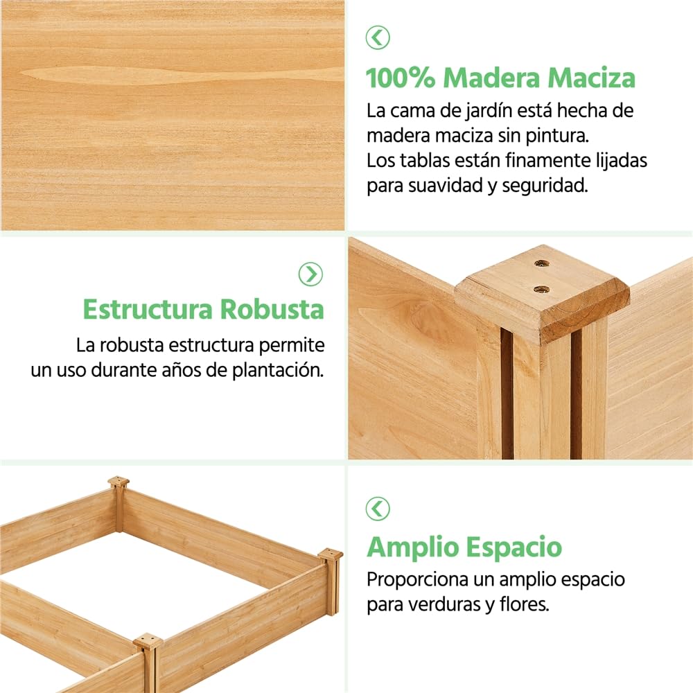 Yaheetech Huerto Urbano Terraza Cama Elevada de Jardín Kit Jardineria Exterior de Madera para Jardín Patio Invernadero Terraza 241,5 × 124,5 × 27 cm