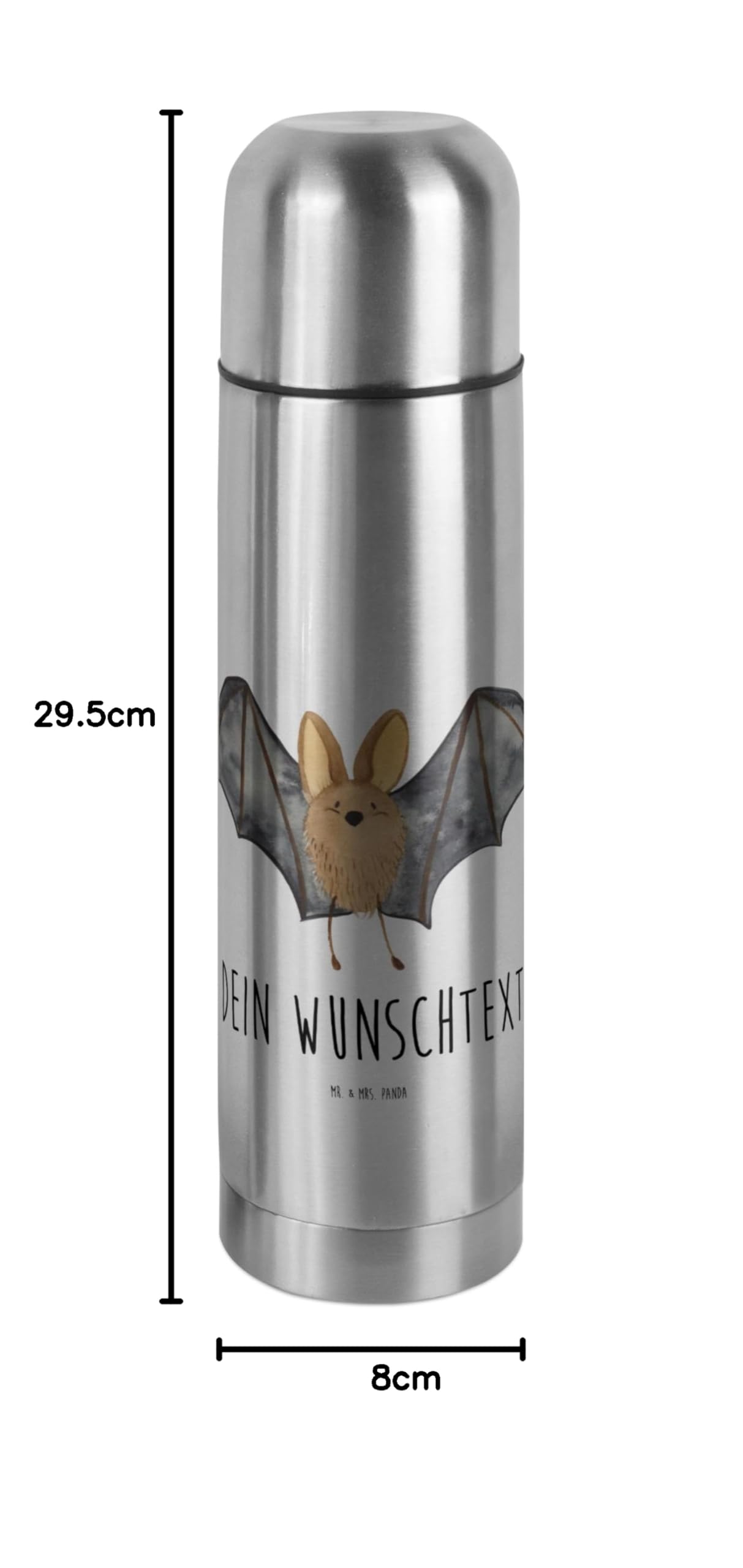 Mr. & Mrs. Panda Personalisierte Thermoskanne Fledermaus Flügel 750 ml - Geschenke, Thermos mit Text, Namen, Lustige Sprüche, Personalisiert