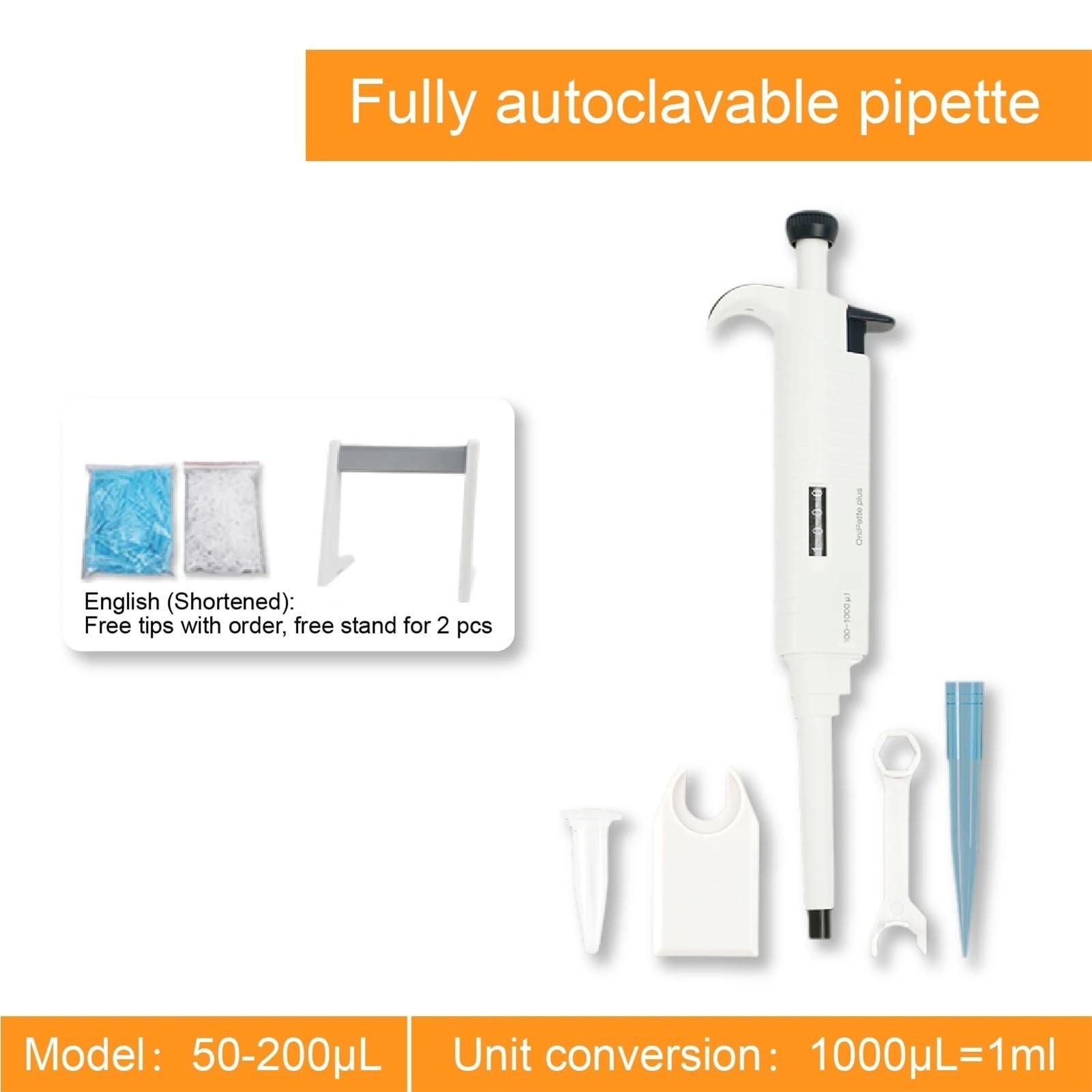 pipeta de laboratorio Pipeta de volumen variable de laboratorio de 0,5 ul a 10 ml, monocanal, micropipeta de 8 canales, dispensador manual(50-200uL-Plus)