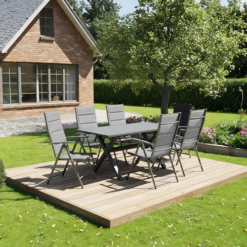 PURPLE LEAF Outdoor Dining Set for 6 with Rectangular Aluminum